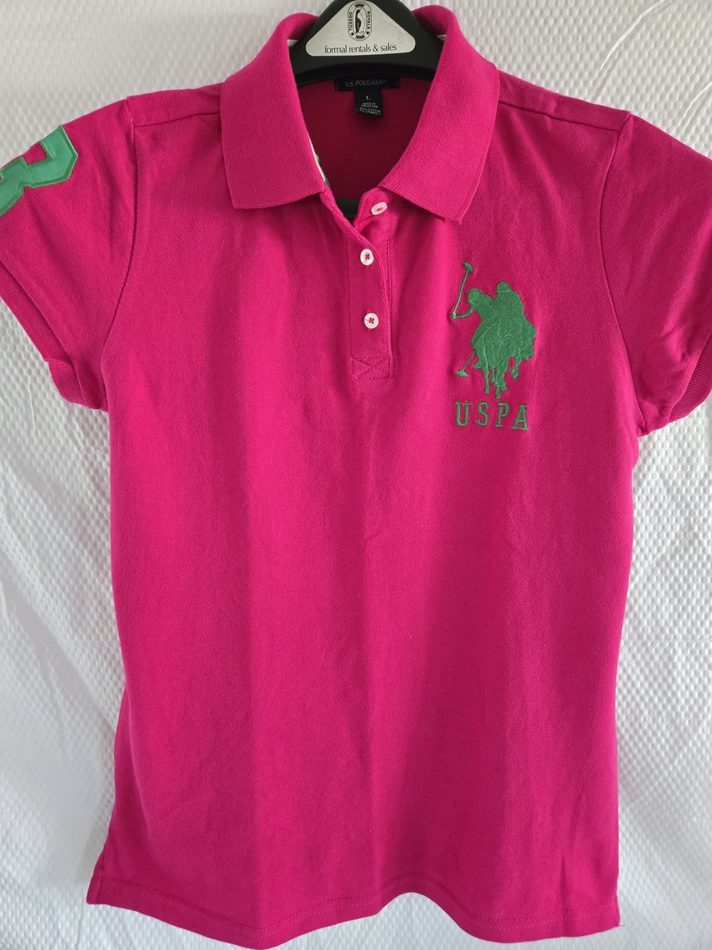 U.S. Polo Assn. Girls' Hot Pink Polo with Green Logo